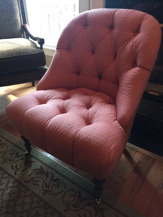 180. Tufted Slipper Chair w/ Casters (28" x 25" x 33")