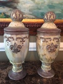 185. Pair of Antique Ceramic Urn (16")