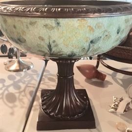 252. Bronze and Crackled Celadon Footed Bowl (15" x14")