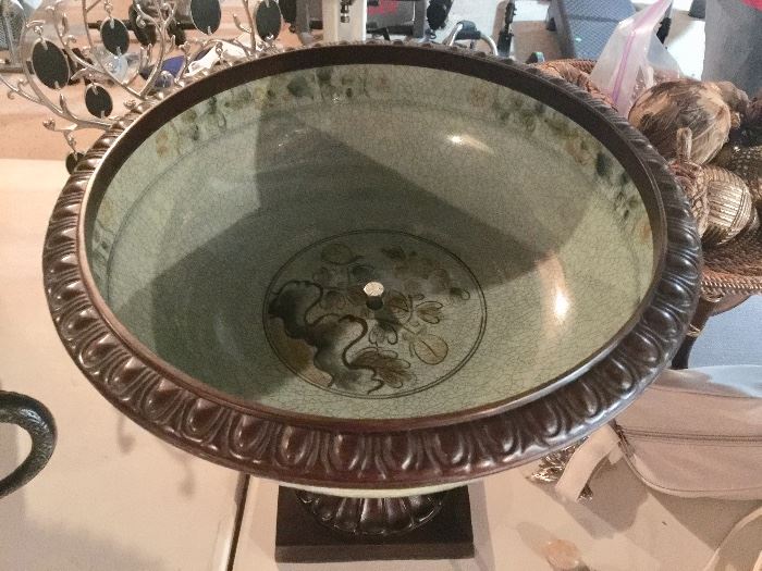 252. Bronze and Crackled Celadon Footed Bowl (15" x14")
