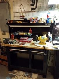 Craftsman lighted work bench full of tools 