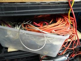 Plastic Tub with Extension Cords