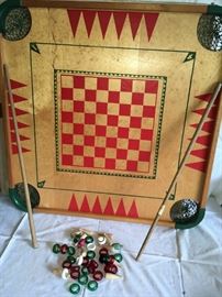 Vintage Carrom Board With Game Pieces