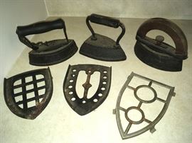 Antq. Sad Irons & Trivets