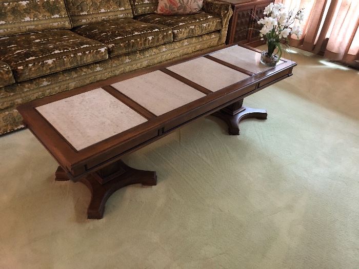 Vintage wood w/marble inserts Hollywood Regency coffee table