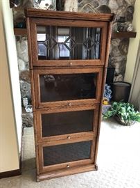 Barrister bookcase shelving unit, with leaded glass on the top
