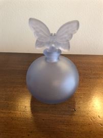 Art Deco frosted Opalescent Blue Glass Perfume bottle butterfly