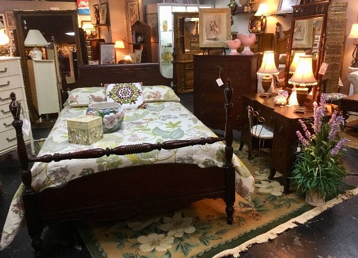 Antique Full Sized Poster Bed with matching chest and dressing table