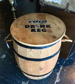 "COLD DRINK KEG" with interior lining to keep drinks cool