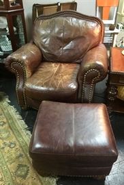 Distressed Leather Chair with ottoman