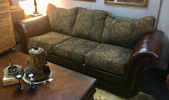 Leather and cloth cushioned sofa (very nice)