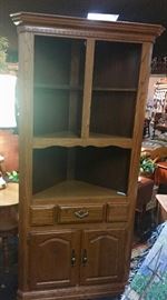 Large Wooden Oak Corner Cabinet 