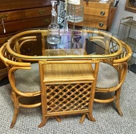 3-Piece, Vintage Rattan Glass-Top-Table w/ 2 matching chairs