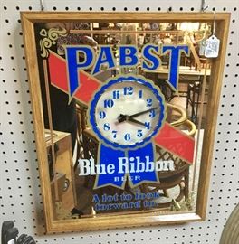 PABST BLUE RIBBON mirrored sign w/ clock