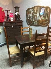 Mahogany Antique Table, Chest and 4 Chairs