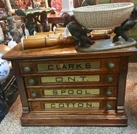 CLARK'S O.N.T (meaning "Our New Thread") Antique Wooden Display Chest w/ 4 felt-lined drawers