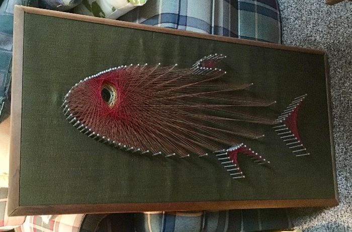 Vintage Large "Thread Art" in Fish Design Wall Hanging 