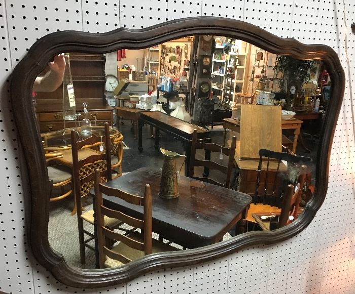Large Curved Mahogany Antique Mirror