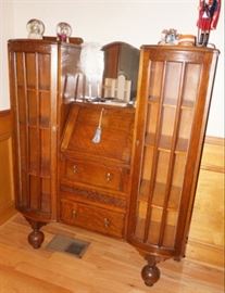 ANTIQUE OAK SIDE BY SIDE DESK SECRETARY BOOKCASE CURIO