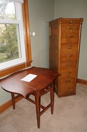 Antique GLOBE Quarter sawn oak file cabinet.  and fabulous drop leaf table