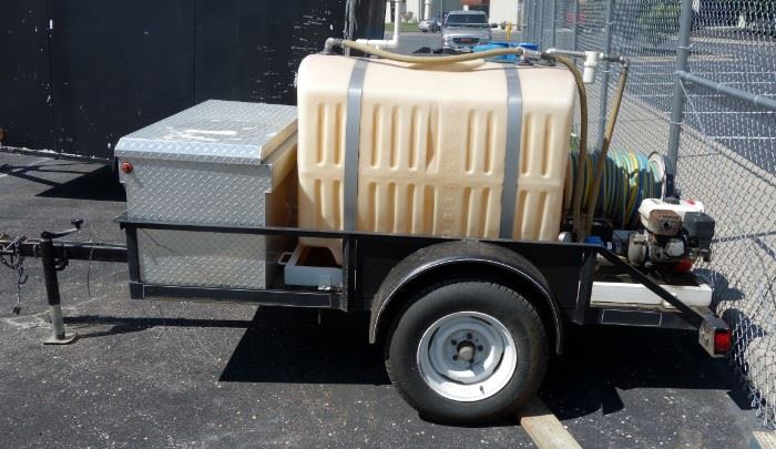 Self Contained Sprayer System w 200 Gallon Tank, Hannay Hose Reel, Honda 6X160 5.5 Ignition System, Knaack Truck Box, All On 8ft Star Utility Trailer