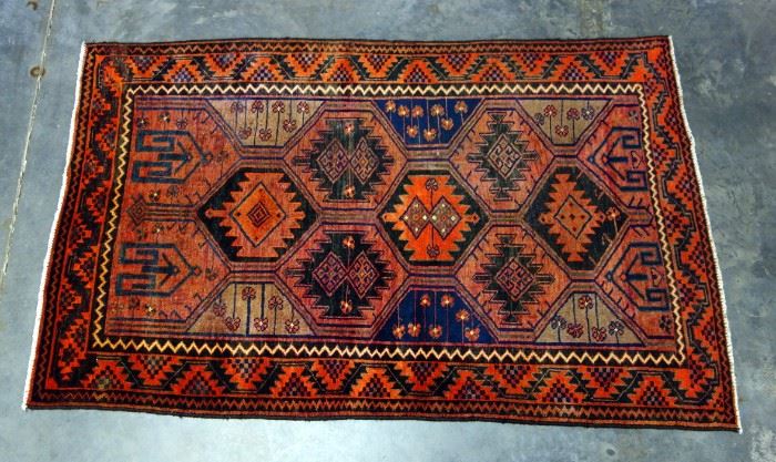Rare Mid 20th Century Authentic Beluchi Baluch Qazi Dokhtar 100% Hand Knotted Persian Rug, Tribal Design, Wool, 7'9" x 4'9"