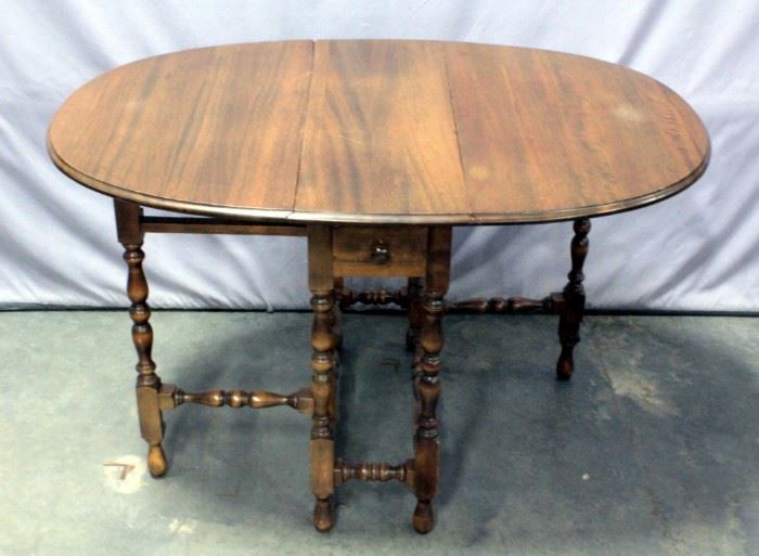 Gate Leg Drop Leaf Accent Table with Turned Legs and Drawer, 12"W x 29.5"H x 34.5"D, 48"W with Leaves Extended