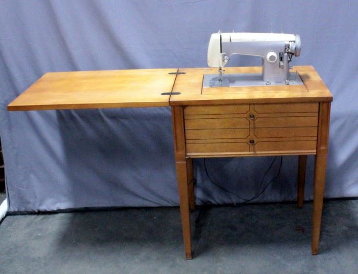 Sears Kenmore Model 1120 / 158.523 Sewing Machine Cabinet, 24.5"W x 30"H x 18"D, 50"W with Leaf Extended, Includes Attachments, Powers Up, SN#0074868