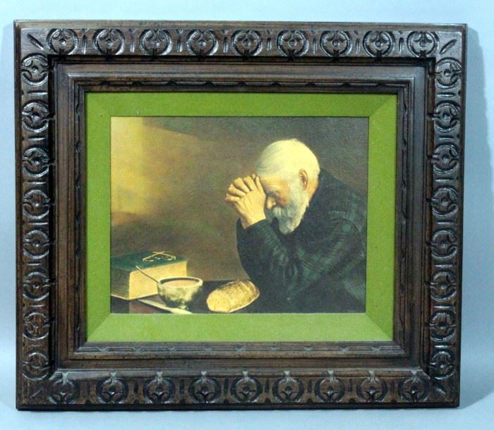 "Grace No 9136" Daily Bread Man Praying at Dinner Table Print, 21.5"W x 20"H