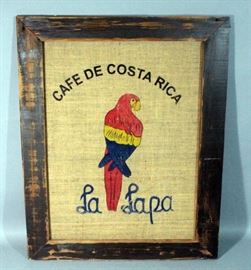La Lapa Cafe de Costa Rica Parrot Jute Burlap Framed Coffee Bean Sack, 28.5" x 36"