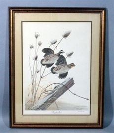 John A Ruthven "Bobwhite Quail" Limited Edition Signed Print #105/750, Framed and Matted, 22" x 28"