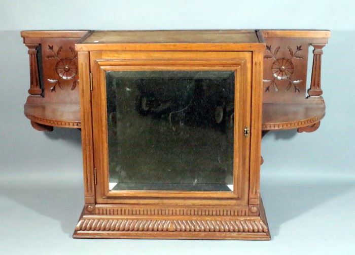 Antique Cabinet with Beveled Glass Mirror and Side Shelves, Can be Mounted to Dresser / Chest or Hung on Wall, 36" x 23.5"