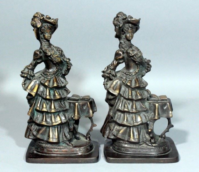 Turn of the Century Fashionable Ladies Sculpture Bookends, 11"H