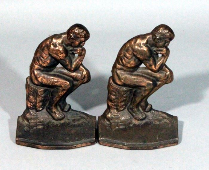 Vintage Copyright 1927 "The Thinker" Gift House NYC Bookends, Heavy. 6"H