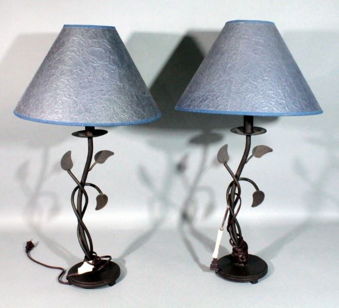 Pair of Metal Leaf Base Table Lamps, 24"H