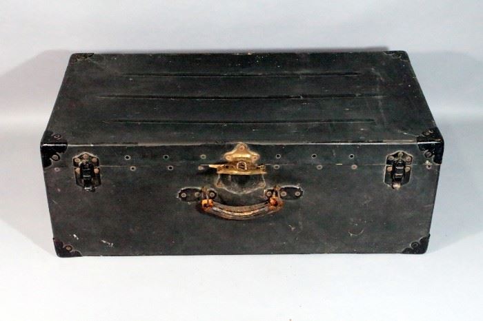 Trunk with Metal Fittings and Leather Handle, 30"W x 15"H x 11"D