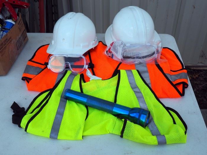 Hard Hats Qty. 2, Safety Vests Qty. 2, Safety Goggles Qty. 2 And Mag Light Flashlight