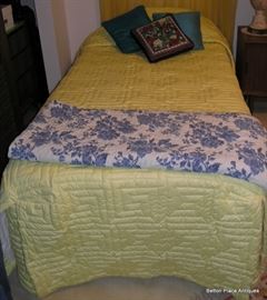 Pair of Twin Beds, Pair of Yellow Vintage Bedspreads and Blue and white Bedspreads for Twin Beds