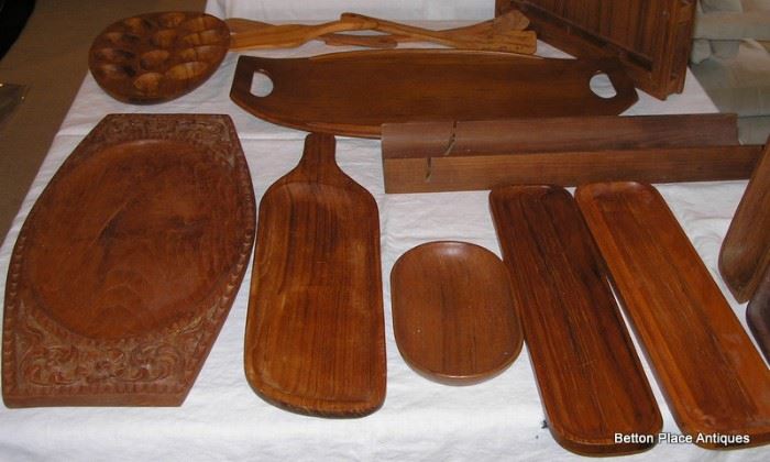 Lots of Teak Trays and  Knobler Deviled Egg Tray