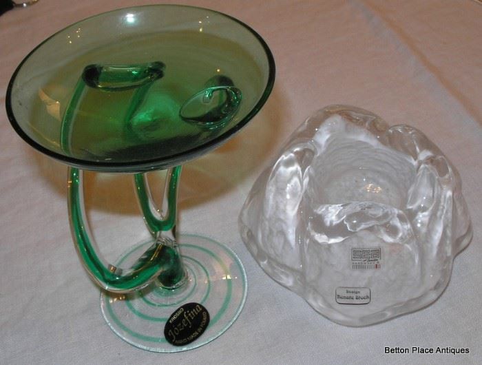 Green glass compote and Renata Stock Sweden Iceberg Candle Holder
