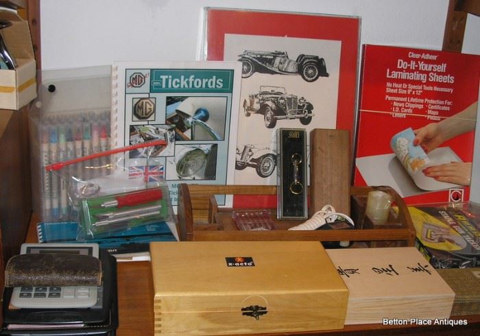 MG Car books, Calculators, Calligraphy sets, stapler