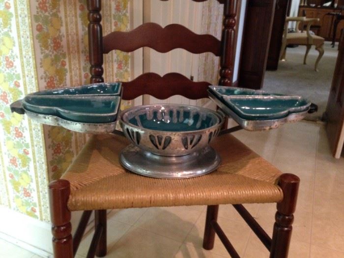 Mid-century aluminum holder with original trays & bowl