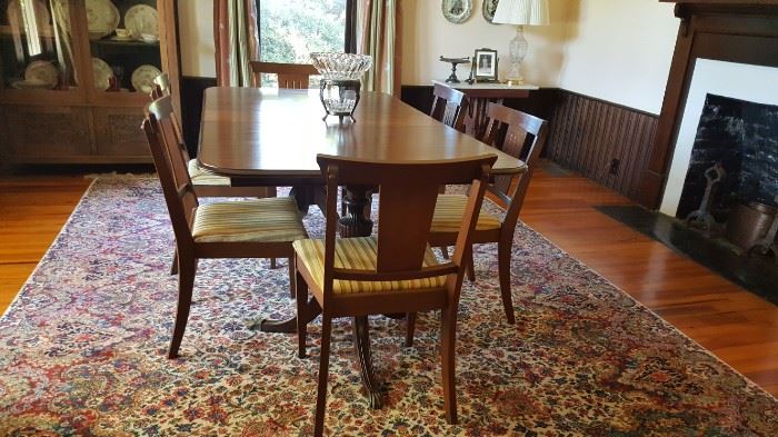 Double-pedestal dining room table and chairs