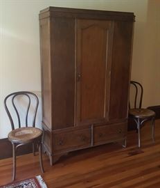 wardrobe and bentwood chairs