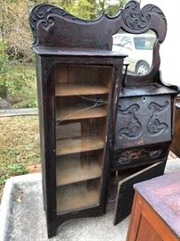 1800's Glass front cabinet with secretary