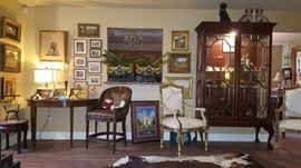 Chippendale Style Display Case, Pr. of French Chairs,