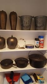 Cast Iron Pots, Vases, Tin Vessels