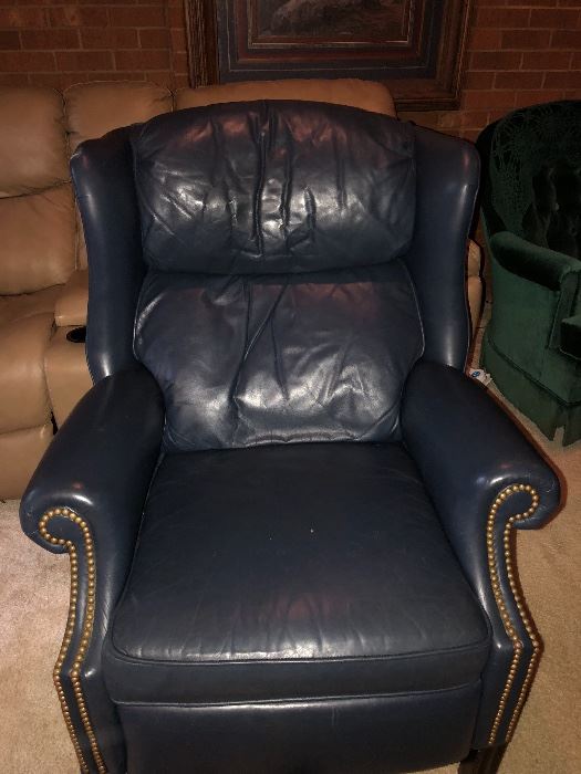 SEVERAL BLUE LEATHER RECLINERS