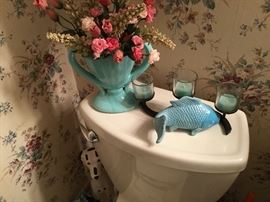 Bathroom - vintage teal vase