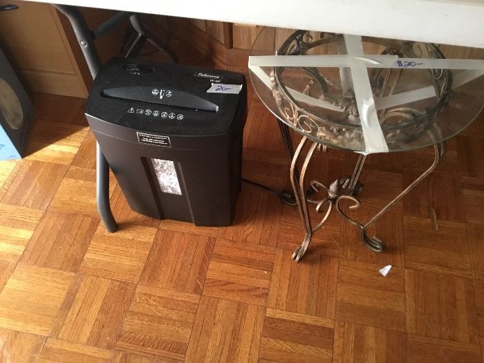 Glass top metal table and shredder